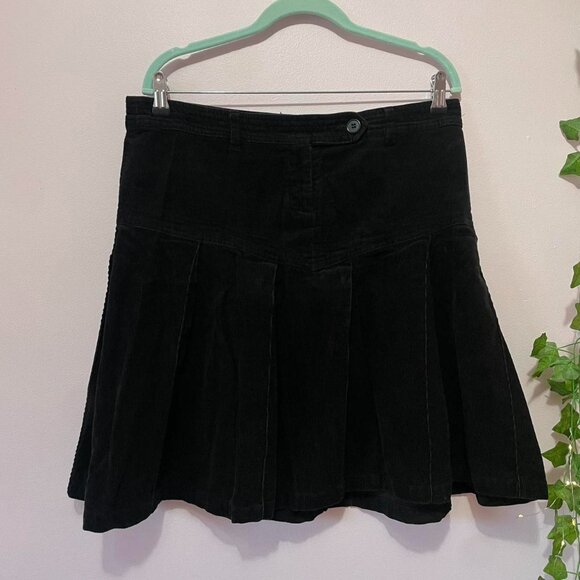 2000s Black Corduroy Pleated Midi Skirt - Picture 1 of 5